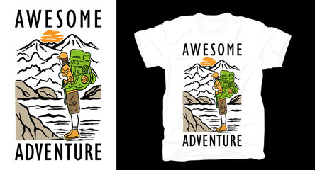 nature adventure illustration with typography t-shirt design