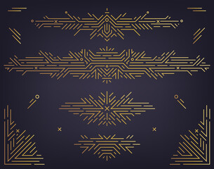 Wall Mural - vector set of art deco linear dividers, borders, frames, decorative design elements. creative geomet