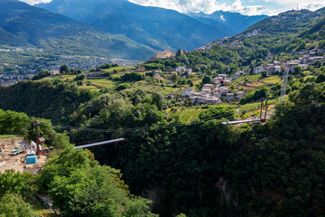 Sondrio in Valtellina, cable stayed bridge construction in Cassandre