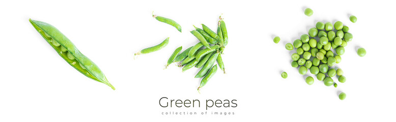 Green peas isolated on a white background.