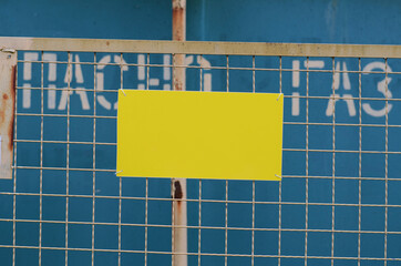 Sign on the fence. Isolated image. Place for an inscription.