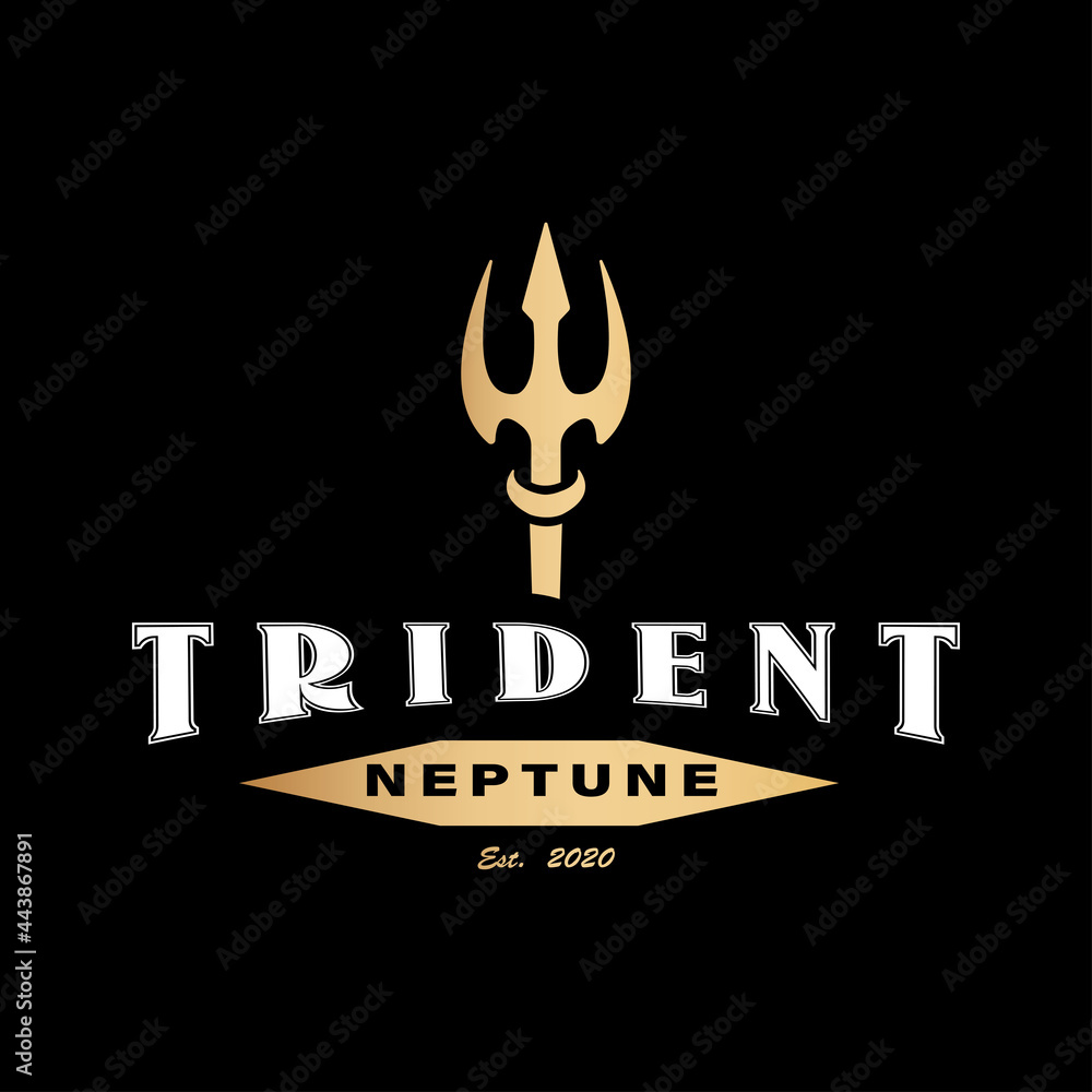 Vintage Gold Trident Spear of Poseidon Neptune logo design Stock Vector ...