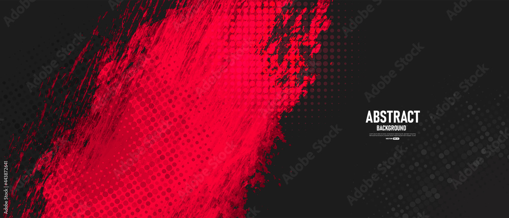 Black and red abstract grunge background with halftone style. - obrazy, fototapety, plakaty 