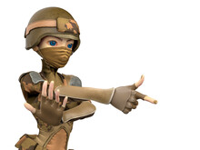 Soldier Girl Cartoon Girl In Action With Pistol Finger Side View
