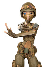 Soldier Girl Cartoon Girl In Action With Pistol Finger