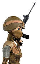 Soldier Girl Cartoon Girl Is Ready For War Side View