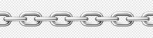 Realistic Seamless Metal Chain With Silver Links On Checkered Background. Vector Illustration.