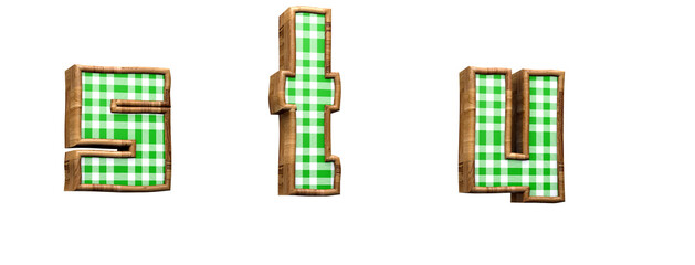 Wall Mural - Green plaid alphabet. Letters s, t, u in 3d render. Rustic party. White background. Path save. Lowercase letters