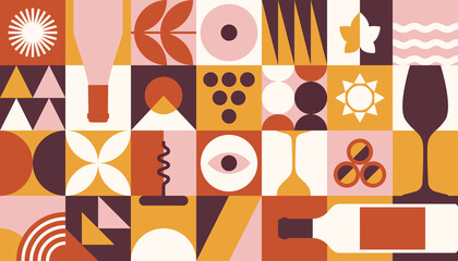 Abstract wine banner in geometric style. Vector background for wine tasting, festival, branding, etc.