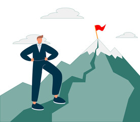 Career success as up direction for work rise achievement tiny person concept. Successful job development and growth direction as mountain climbing metaphor vector illustration. Reach top of plan goal.