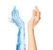 Two hands liquid water and real woman's concept