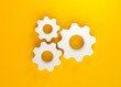 Gears symbol on yellow background. Minimal idea concept. 3D rendering, 3D illustration