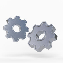 Two Metal Gears Isolated On White Background. 3D Rendering, 3D Illustration