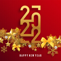 2022 Happy new year christmas design template. logo Design for greeting cards or for branding, banner, cover, card Happy new year 2022 with paper cut art and craft style on paper color background.