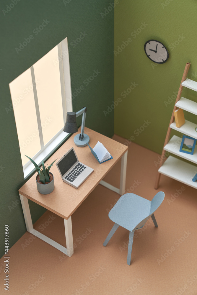 Papercraft room with workspace Stock Photo | Adobe Stock