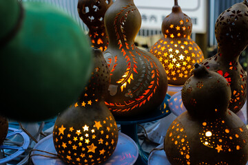 pumpkin lamp with blueist background