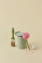 Tin Of Green Paint And Peony