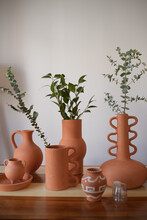 Still Life Shot Of Terracotta Pots On The Table