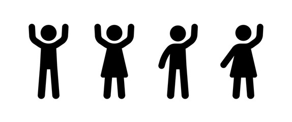 People raised hand icon, vector simple isolated illustration.