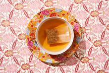 high angle view of a cup of tea