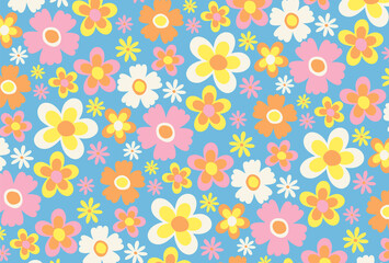 Wall Mural - retro seamless pattern with flowers for social media posts, banner, card design, etc.