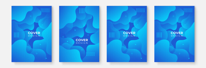 Set of abstract vector backgrounds with line waves. Abstract blue background with dynamic effect. Motion vector Illustration. Trendy gradients. Can be used for advertising, marketing, presentation.
