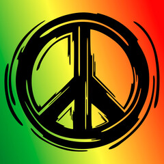 Wallpaper with the image of a hippie icon on the background of the colors of the hippie flag.