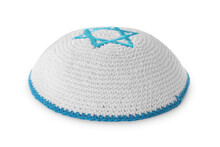 Kippah With Star Of David Isolated On White. Rosh Hashanah Holiday Symbol
