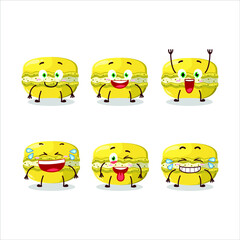 Sticker - Cartoon character of mango macaron with smile expression. Vector illustration