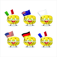 Wall Mural - Mango macaron cartoon character bring the flags of various countries. Vector illustration