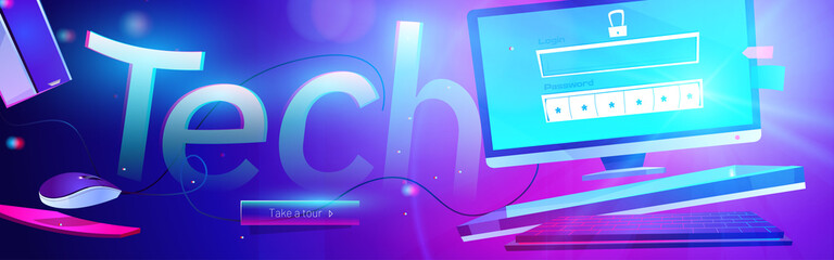 Wall Mural - tech banner. concept of modern technologies, digital communication, internet and network system. vec