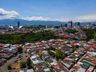 Beautiful aerial view of the City of San Jose Costa Rica, near the Sabana park and all its buildings