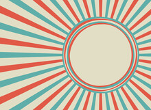 Sunlight Retro Background With Vintage Round Frame For Text. Blue And Beige Color Burst Background.