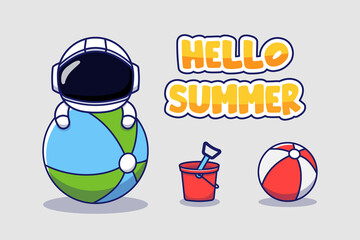 Wall Mural - Cute astronaut with hello summer greeting banner