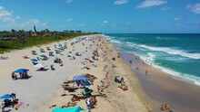 A Crowed Beach In South Florida