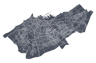 Wall Mural - Casablanca map. Detailed map of Casablanca city poster with streets. Cityscape vector.