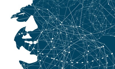 Wall Mural - silhouette of a female head and science futuristic background.