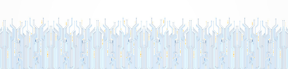 Wall Mural - Abstract Technology Background,  blue and yellow digital arrow speed up and circuit board pattern, blank space