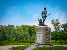 The Landmark Statue Of Captain John Parker At The Minuteman National Park In Lexington, Massachusetts