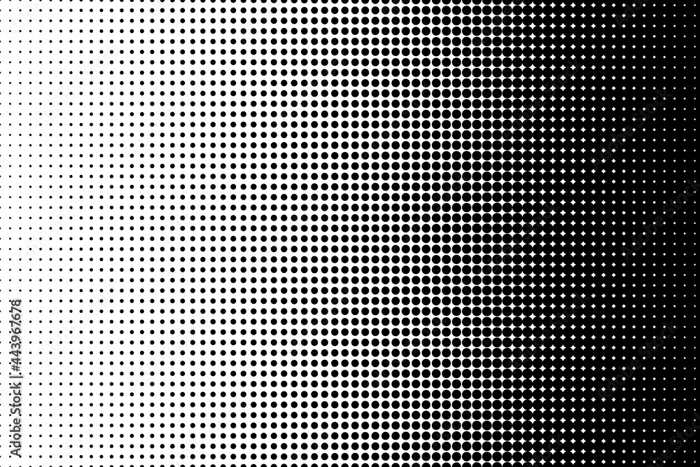Dot perforation texture. Dots halftone pattern. Fade shade background. Noise gradation. Black pattern isolated on white background for overlay effect. Design comic. Gradient point. Vector illustration - obrazy, fototapety, plakaty 