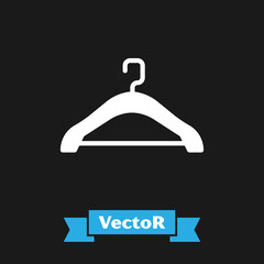 Sticker - White Hanger wardrobe icon isolated on black background. Cloakroom icon. Clothes service symbol. Laundry hanger sign. Vector