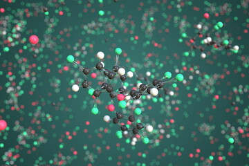 Pentabromodiphenyl ether molecule made with balls, conceptual molecular model. Chemical 3d rendering