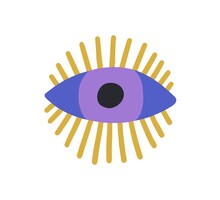 Esoteric Evil Eye With Eyelashes. Mystical Spiritual Eyeball With Pupil Watching. Magic Sacred Design Element In Doodle Style. Flat Vector Illustration Of Luck Symbol Isolated On White Background