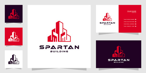 Wall Mural - Elegant spartan building logo with line art concept. city building abstract for logo inspiration
