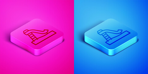 Sticker - Isometric line Kid slide icon isolated on pink and blue background. Childrens slide. Square button. Vector