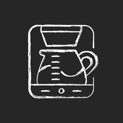 Poster - Drip machine chalk white icon on dark background. Professional coffee maker for restaurant. Automatic cafe appliance for espresso preparation. Isolated vector chalkboard illustration on black