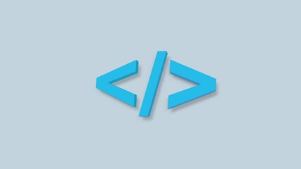 Fototapete - Blue coding code html programming language 3d icon. Front end development icon isolated on blue background. 4K