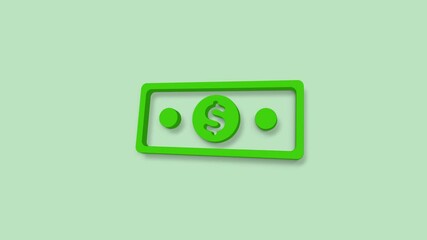 Poster - Banknote dollar 3d icon isolated on green background. Banking currency sign. Cash symbol.
