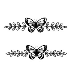 Wall Mural - Butterfly monogram. Text divider set. Floral border. Outline drawing. Line vector illustration.  Isolated on white background. Design of invitations, wedding or greeting cards.