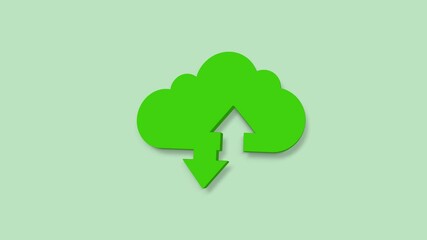 Fototapete - Cloud download and upload 3d icon isolated on green background. 4K